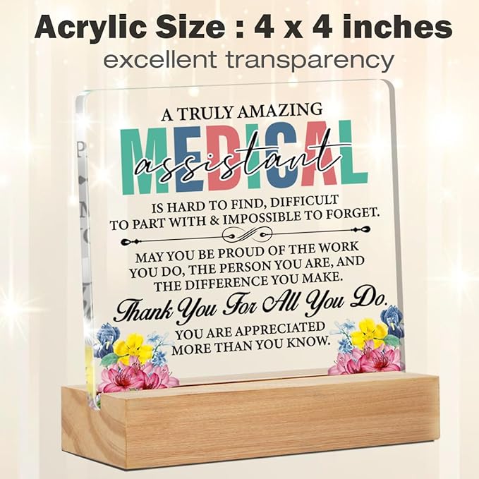 Medical Assistant Gifts for Women, MA Medical Assistant Appreciation Gifts Acrylic Desk Plaque Sign 4 x 4 Inches