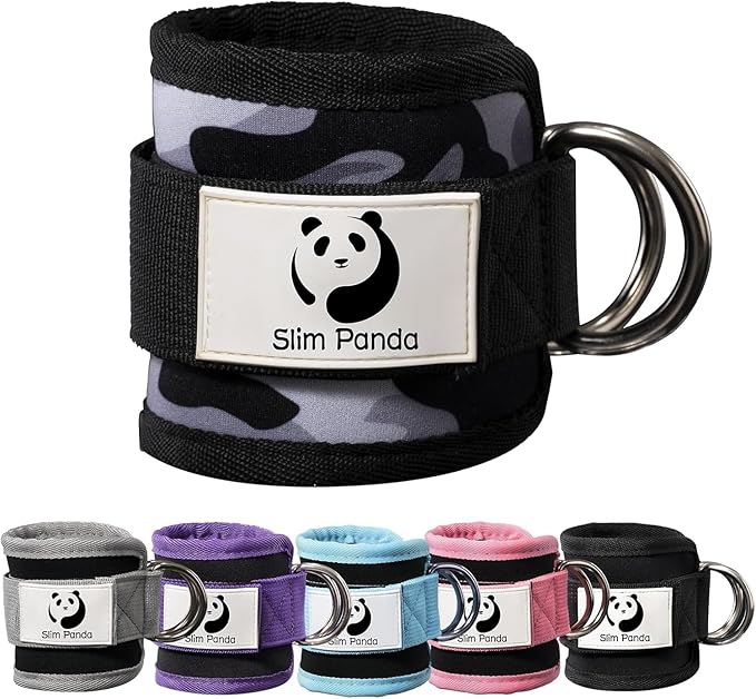 Slim Panda Ankle Strap for Cable Machine,Ankle Cuff for Kickbacks, Booty Hip Abductors,Glute Workouts, Leg Extensions, Curls for Men and Women, Adjustable with Double D-Rings