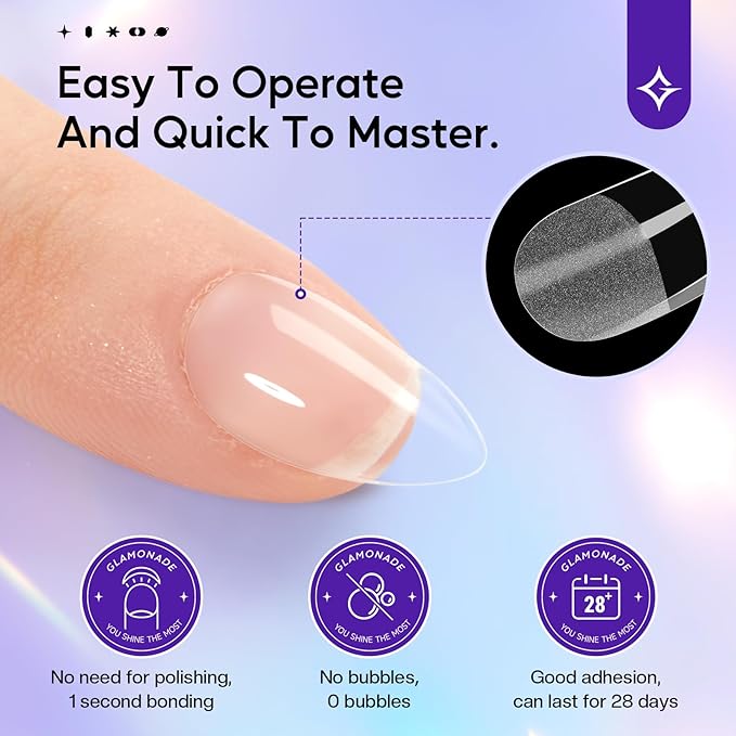 Short Gel Nails Kit: 312pcs Almond Clear Press on Nail Tips - Professional Acrylic Nail Extensions Full Cover Pre-Shaped Fake Nails for Salon DIY at Home with 12 Sizes