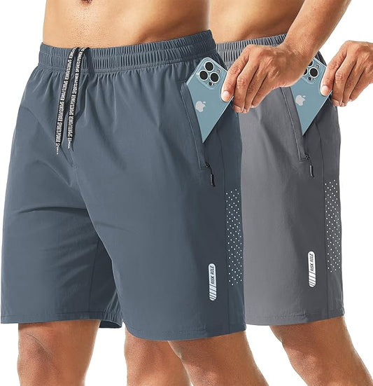 2 Pack Men's Athletic Shorts 7 Inch Inseam Lightweight Quick Dry Running Shorts for Men Gym Workout Shorts