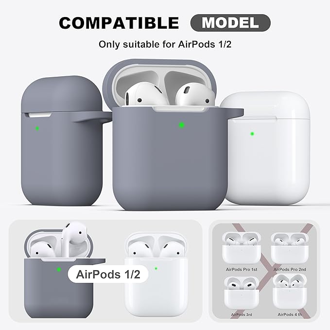 R-fun Compatible with AirPods Case Cover, Soft Silicone Protective Cover with Keychain for Women Men Compatible with Apple AirPods 2nd 1st Generation Charging Case, Front LED Visible,Dark Grey