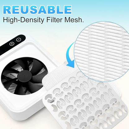MEKK Nail Dust Collector,Essential Dust Collector Nail Tech Tool with Reusable Filter,Vacuum Fan Dust Collector for Acrylic Nail Drill Dust Extractor Acrylic Nail Tools in Salon & Home Settings-White