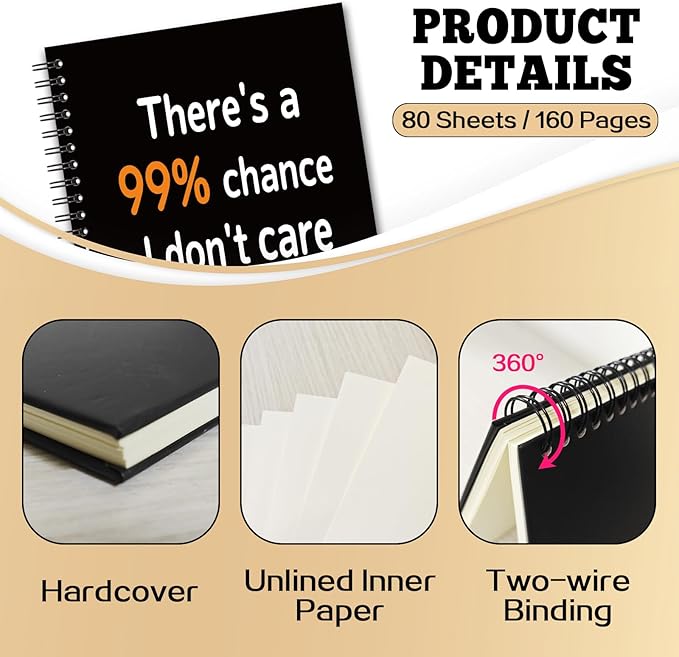YAZMEEN Sarcastic Saying Blank Spiral Notebook（160 Pages） There's A 99% Chance I Don't Care Hardcover Sketchbook Office Gag Gifts Funny Sloth Notebook Gifts for Employee Coworker Boss Office Worker