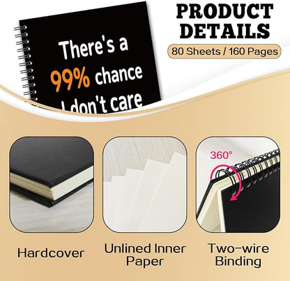 YAZMEEN Sarcastic Saying Blank Spiral Notebook（160 Pages） There's A 99% Chance I Don't Care Hardcover Sketchbook Office Gag Gifts Funny Sloth Notebook Gifts for Employee Coworker Boss Office Worker