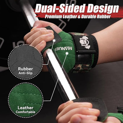MANUEKLEAR Gym Straps Weight Lifting, Double Leather Lifting Straps for Men Deadlift with Cushion Wrist Loop, Gym Lifting Wrist Wraps for Weightlifting