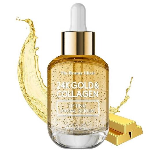 Collagen Serum For Face with 24k Gold - Dermatologist Tested - Anti Aging, Ultra Hydrating, Fine Lines & Wrinkle Treatment - Clean Beauty Korean Skin Care for All Skin Types - 1.69oz