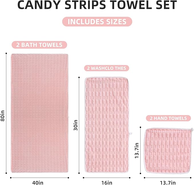 40x80 Inches Oversized Bath Sheets Extra Large Bath Towels Set of 6 for Adults Super Soft Quick Dry Lightweight Lint Free Absorbent Stripe Microfiber Shower Towels (Pink,6 Piece)
