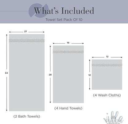 100% Combed Cotton Bathroom Towel Set of 10- 2 Bath Towels, 4 Hand Towels, 4 Wash Cloths, Sustainable, Soft, Highly Absorbent 10 Piece Cotton Bath Towel Set for Hotels, Spa, Bathroom, Dorm, Navy Blue