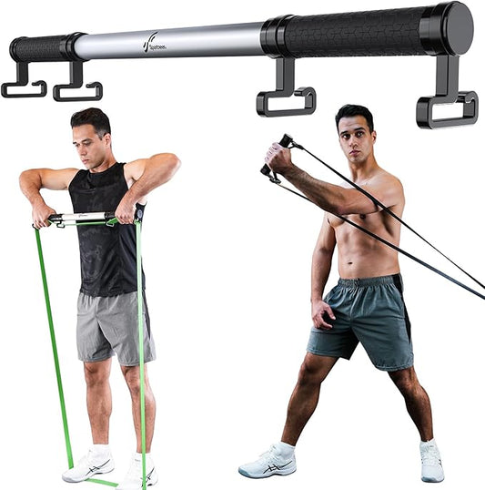Resistance Band Bar, Sportneer Detachable Workout Exercise Bar Handles for All Kinds Resistance Bands - 3 in 1 Power Lifting Fitness Bar for Home Gym Full Body Workout