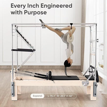Pilates Reformer, Reformer Pilates Machine – Deluxe Version with Premium Maple Frame, Upgraded Spring System, Comfort Padding & Studio-Quality Glide – Pilates Reformer Set for Home & Studio
