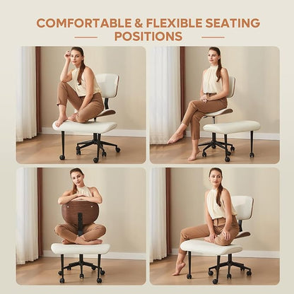 Bestier Criss Cross Office Chair with Wheels, 360° Swivel ADHD Chair for Adults, Height Adjustable Meditation Chair with Wider Bentwood Back Support for Multi Position (Contemporary Bentwood, White)