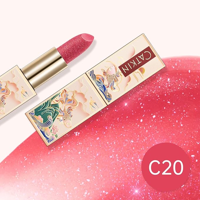 CATKIN Tinted Lip Balm Glitter Lip Stain Ultra Hydrating Lip Moistrurizer Shimmer Glow with Vitamin E Nourishing For Cracked & Dry Lips 0.12 oz C20