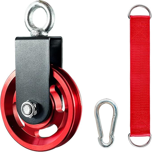 Exercise Equipment Cable Pulley with Hanging Strap and Carabiner, 3.74in/95mm Silent Rotation 360 Degree Pulley for Home Gym Pulley System Workout Equipment DIY Cable Pulley Lat Pulldown Attachments