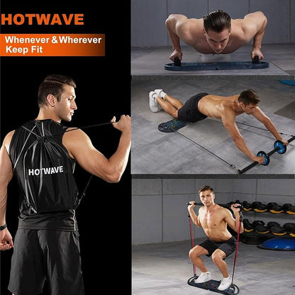 HOTWAVE Portable Exercise Equipment with 16 Gym Accessories.20 in 1 Push Up Board Fitness,Resistance Bands with Ab Roller Wheel,Full Body Workout at Home