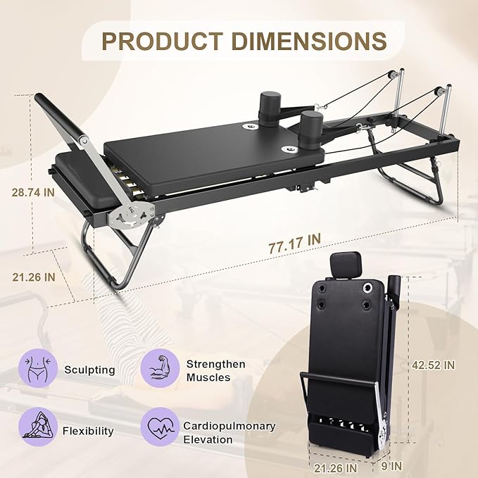 Pilates Reformer Machine,Foldable Home Pilates Reformer Equipment, Small Reformer for Women Use Studio Gym Yoga