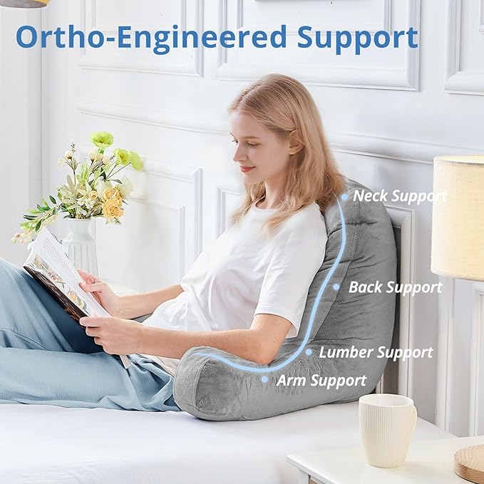 Sasttie Reading Pillows for Sitting in Bed Adult, Velvet Back Pillow Bed Sitting Up, Back-Rest Support Cushion for Sit Up on Couch, Sofa, and Floor, Dorm Essentials, Oeko-Tex Certified, Dark Grey