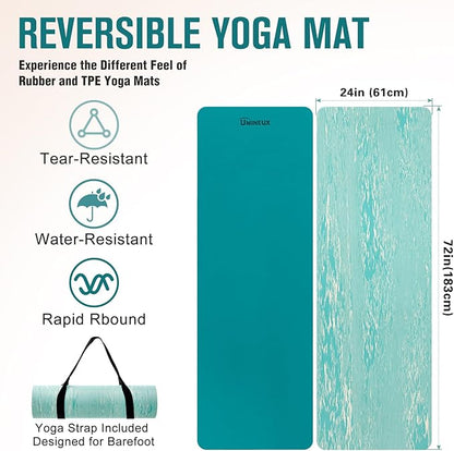 UMINEUX Extra Thick Yoga Mat, 2/5 Inch (10MM), Natural Rubber and TPE Non Slip Yoga Mats with Strap for Women Men, Eco Friendly Exercise Mat for Yoga, Pilates and Home Workout