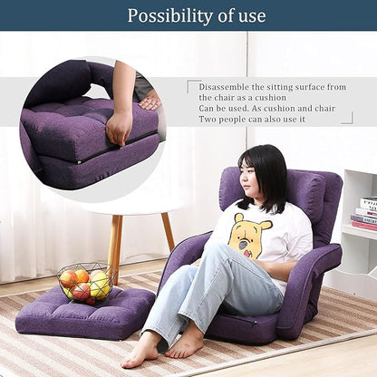 FLOGUOR Floor Chair, Chaise Lounge Indoor, 14-Position Adjustable Folding Lazy Sofa with Armrests and a Pillow Padded Gaming Chairs for Living Room, Bedroom Factory Price (Purple) 8803PU