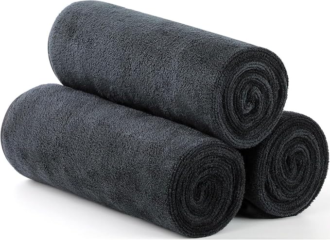 Microfiber Gym Towels Bigger Size Super Soft for Exercise Fitness, Sports, Workout, 380-GSM 15-Inch x 31-Inch Quick-Drying Towels (Black, 3 Pack)