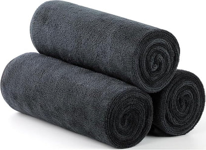 Microfiber Gym Towels Bigger Size Super Soft for Exercise Fitness, Sports, Workout, 380-GSM 15-Inch x 31-Inch Quick-Drying Towels (Black, 3 Pack)