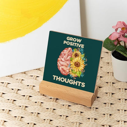 Mental Health Growth Positive Thoughts Wooden Sign Decor, Mental Health Sign With Wooden Stand, Mental Health Awareness Gifts for Psychologist School Counselor Student Boy Girl Best Friend