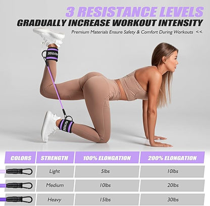 Ankle Resistance Bands with Cuffs for Women & Men - 3-Level Adjustable Leg & Glute Workout Equipment, Portable Home Gym Exercise Bands for Kickbacks, Hip Thrusts, Yoga, Strength Training