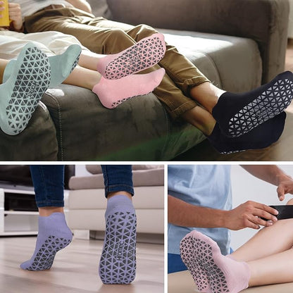 Non Slip Yoga Socks with Grips for Pilates, Ballet, Barre, Barefoot, Hospital Anti Skid Socks for Women and Men