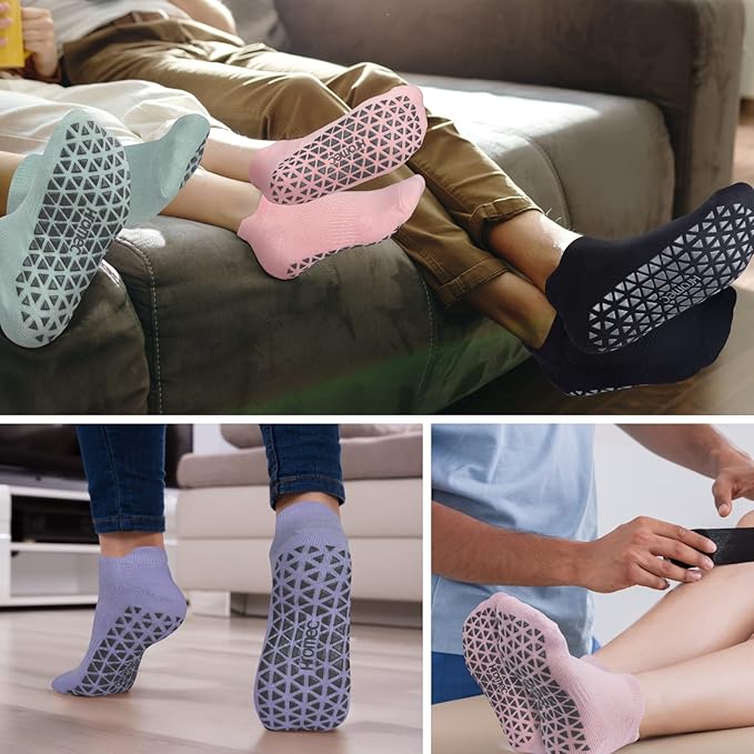 Non Slip Yoga Socks with Grips for Pilates, Ballet, Barre, Barefoot, Hospital Anti Skid Socks for Women and Men