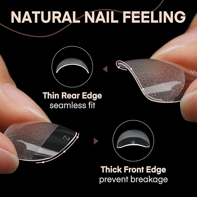 Short Oval Round Nail Tips, 504Pcs Pre-shaped Gel Short Nail Tips Oval Shape, 15 Sizes Half Matte Clear Almond Acrylic False Nails No Need File for Nail Extension DIY Salon