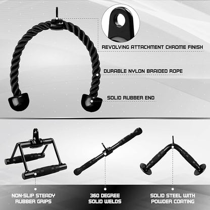 Yes4All Cable Machine Attachment, Tricep Straight Bar, V Bar, LAT Pulldown Attachments/Accessories Load 880lbs for Home Gym