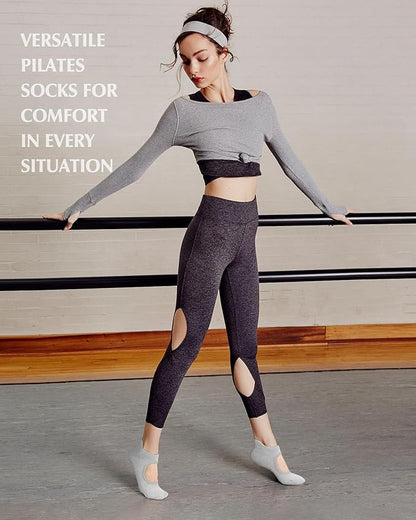 yeuG Grip Pilates Socks for Women Yoga Socks with Grips Open Top Non Slip Grippy Socks for Barre, Ballet, Barefoot Workout