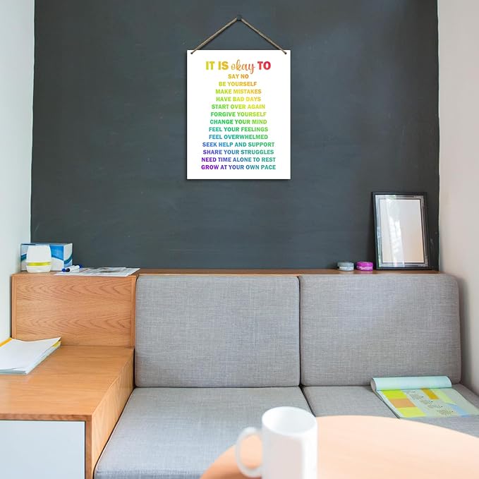 Mental Health Therapy Office Wooden Hanging Wall Decor Positive Energy Wood Sign Positive Affirmations Wood Wall Decor Office School Classroom Nursery Homes chool Decor Therapist Gifts 8''X10'' (DH84)