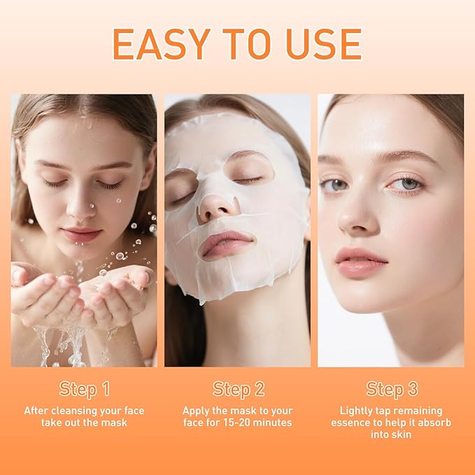 Carrot Nicotinamide Facial Mask for Women,Hydrating Face Mask Sheet Home SPA,Moisturizing Face Sheet Mask for Dry,Oily,Sensitive Skin 30ml（5Pack）