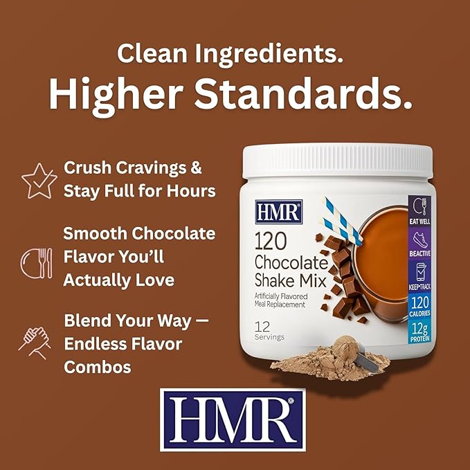 HMR 120 Chocolate Shake Meal Replacement Powder | Chocolate Shake Mix to Support Healthy Weight Loss | 12g of Protein | Nutritional Drink | Low Calorie Food | 12 Servings