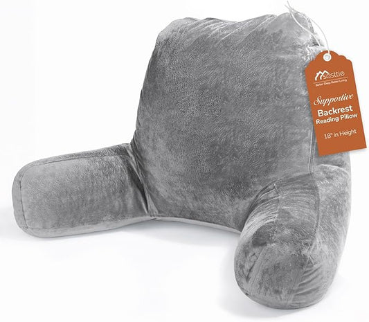 Sasttie Reading Pillows for Sitting in Bed Adult, Velvet Back Pillow Bed Sitting Up, Back-Rest Support Cushion for Sit Up on Couch, Sofa, and Floor, Dorm Essentials, Oeko-Tex Certified, Dark Grey