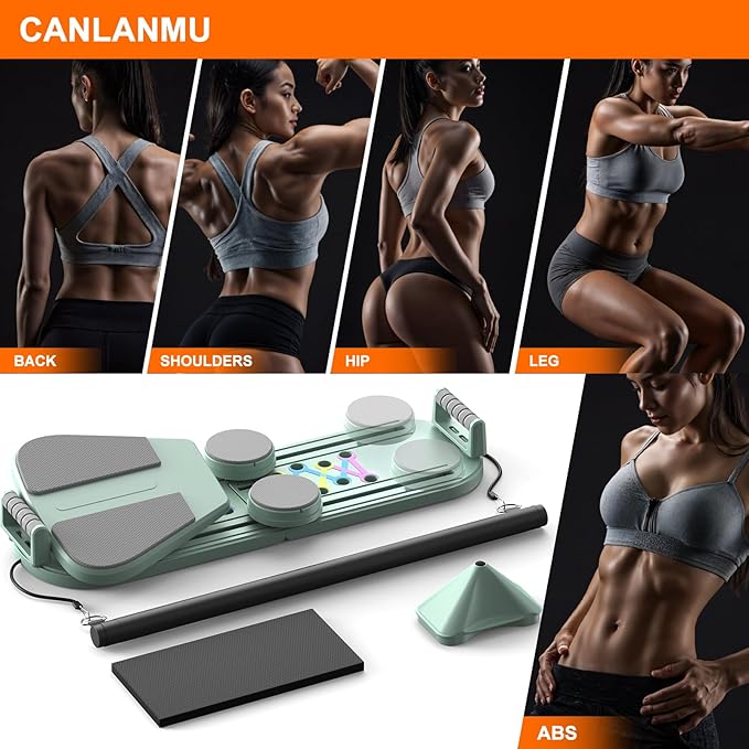 Pilates Board,Multifunctional Rebound Abdominal Board,Foldable Pilates Reformer Set, Ab Core Trainer Machine,Ab Exercise Board,Abs Workout Equipment for Women Home Gym Equipment