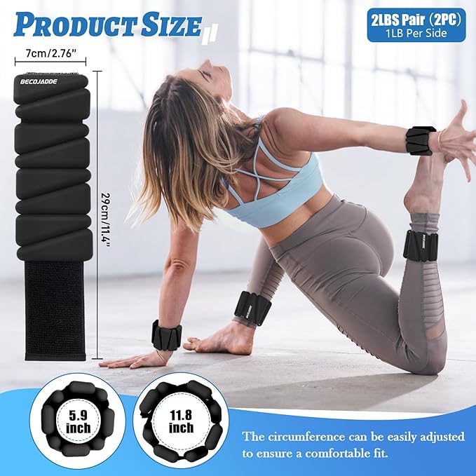 Ankle Weights Set of 2 (1 lb/2 lb/3 lb Each) Adjustable Wrist Weights for Women Men Wearable Arm Leg Weight for Pilates, Running, Walking, Workout, Yoga