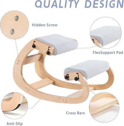 Ergonomic Office Kneeling Chair,Wooden Posture Knee Desk Chair for Work,Yoga Rocking Chairs for Relieve Back Pain,Kneel Adjustable Chair for Gaming,Home