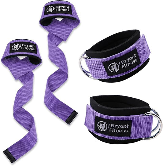 J Bryant Lifting Wrist Straps for Weightlifting and Ankle Strap for Cable Machines Booty Workouts Strength Training Attachments