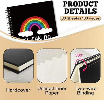 YAZMEEN Inspirational Blank Spiral Notebook（160 Pages） We Can Do Hard Things Hardcover Sketchbook Rainbow Notebook Gift Funny Encouragement Gift for Teacher Student Colleague Team Member Office Work