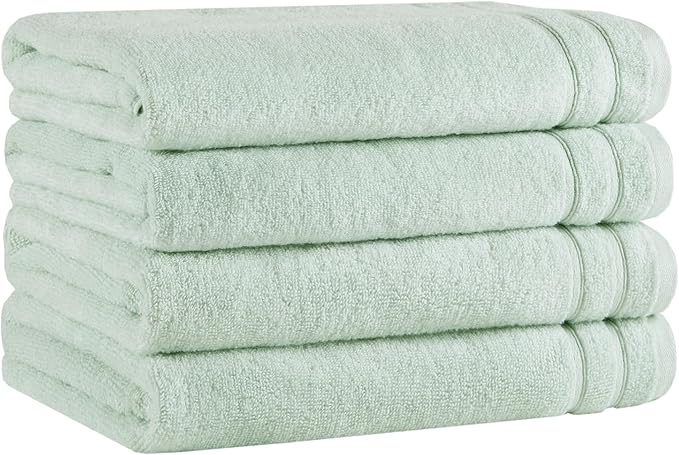 Comfort Spaces Extra Large Bath Towel Set of 4 Piece 30x60 Bath Sheet Set Shower Towel Beach Towel 100% Cotton Bathroom Towel Set Quick Dry Oversized Highly Absorbent Soft 400GSM Seafoam Green