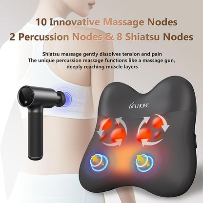 Shiatsu Back Massager with Heat,Percussion Massage Cordless Back Massage for Pain Relief Deep Tissue.4D Kneading Massage,Gift for Men Women Parents Relaxation at Christmas Office Car,Black