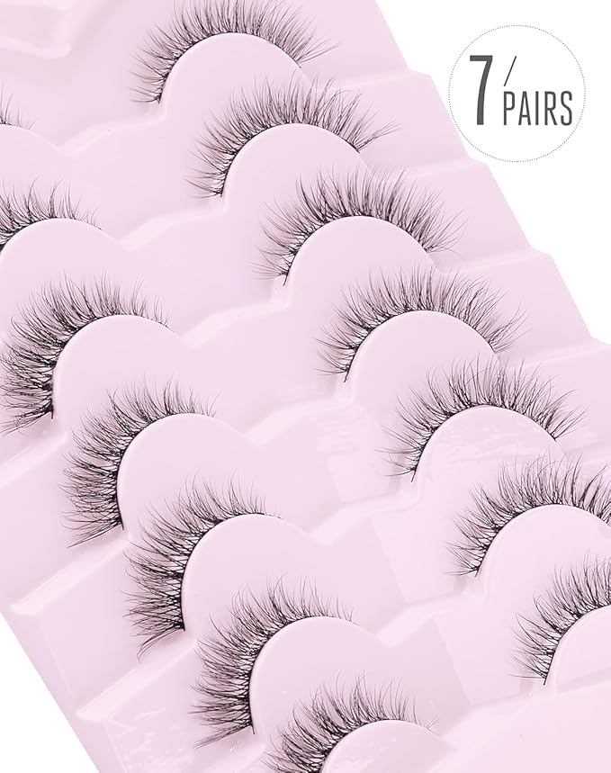 Onlyall Natural Lashes Wispy Lashes Natural Look False Eyelashes Natural Flared Eyelashes False Eye Lashes Soft Fluffy Lashes 7 Pairs D1 Natural (6-13MM)