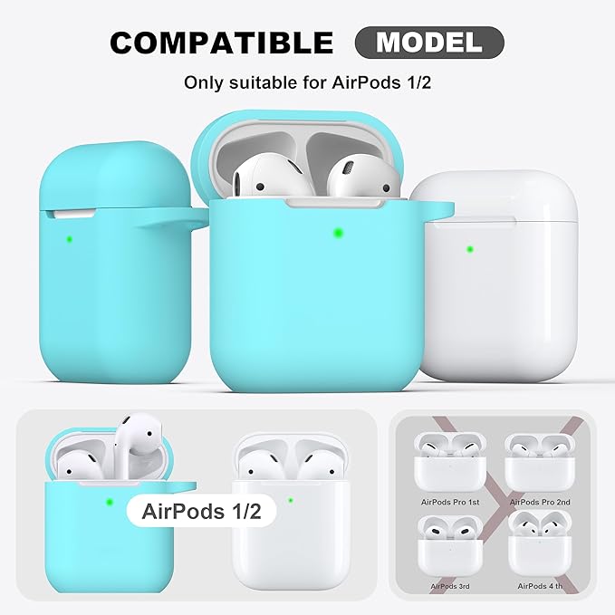 R-fun Compatible with AirPods Case Cover, Soft Silicone Protective Cover with Keychain for Women Men Compatible with Apple AirPods 2nd 1st Generation Charging Case, Front LED Visible,Mint Green