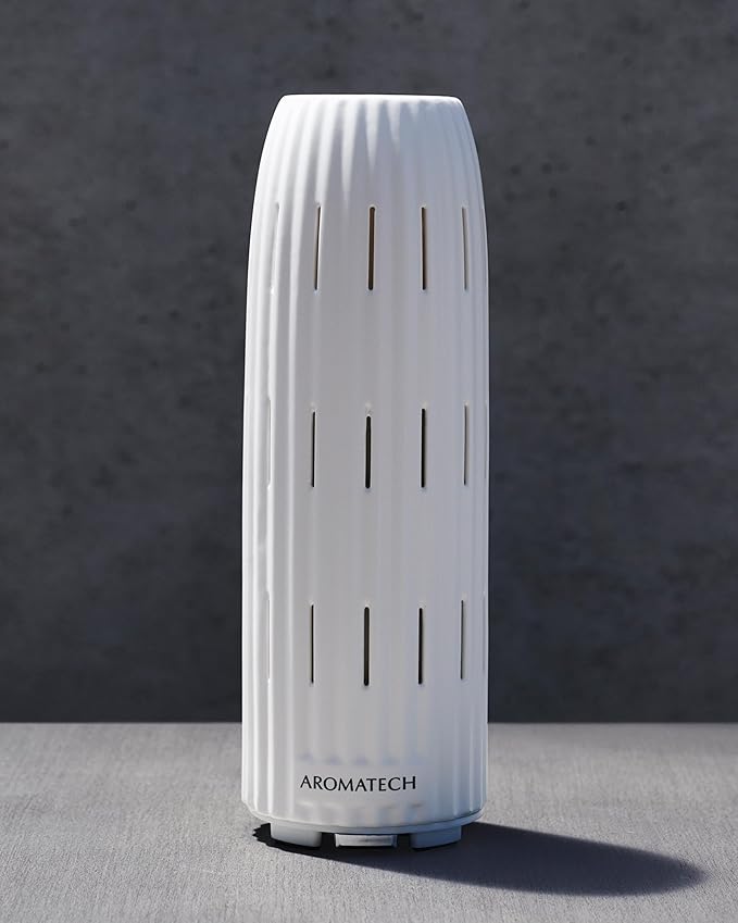 AromaTech Ambience Scent Diffuser for Essential Oil Blends & Fragrances – Waterless Scent Machine w/Bluetooth for Home, Bathroom Boutiques, Hotel, Spa – White Stone