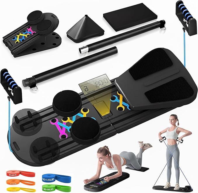 Pilates Board, Multi-Purpose Pilates Reformer Set,Portable Pilates Reformer Board with Yoga Socks & Resistance Bands ,Best for Women Fitness & Exercise at Home Pilates Workout Board.