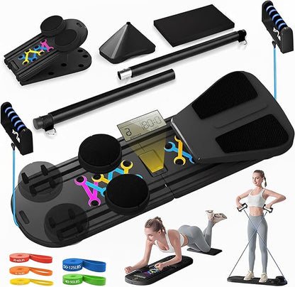 Pilates Board, Multi-Purpose Pilates Reformer Set,Portable Pilates Reformer Board with Yoga Socks & Resistance Bands ,Best for Women Fitness & Exercise at Home Pilates Workout Board.