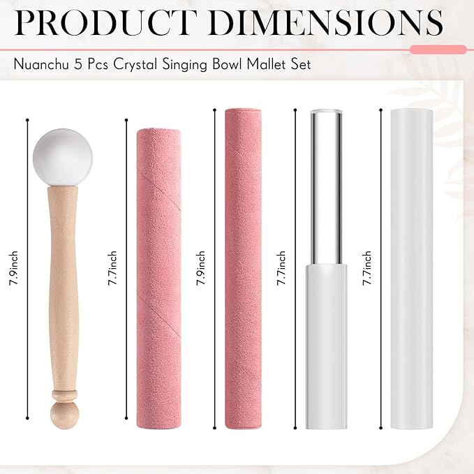 Nuanchu 5 Pcs Crystal Singing Bowl Mallet Set Includes Sheepskin Solid and Hollow Sound Sticks Singing Bowl Rubber Mallet with Wood Handle Clear Acrylic Striker for Playing (Pink)