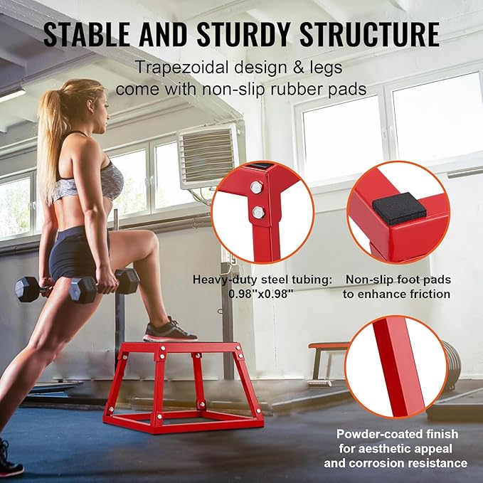 VEVOR Plyometric Jump Box, 18 Inch Plyo Box, Steel Plyometric Platform and Jumping Agility Box, Anti-Slip Fitness Exercise Step Up Box for Home Gym Training, Conditioning Strength Training