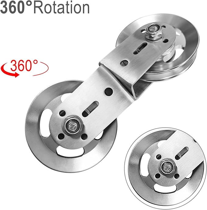 Swivel Dual Pulleys 360° Rotation Roller Double Pulley Wheel for DIY Home Gym Cable Machines Silent Bearing Swivel Groove Wheel Pull Down Attachment Weight Lifting